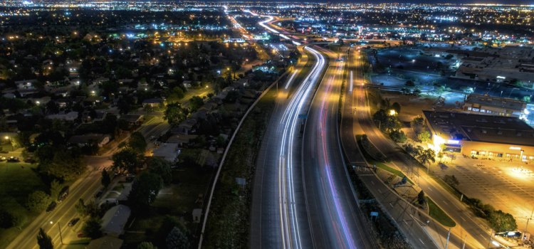 The Aurora Colorado highway in the evening 