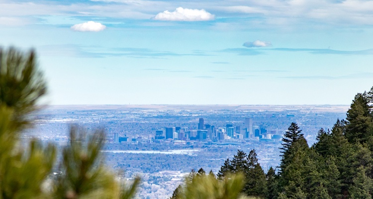 aerial view of denver from woods champion charter bus