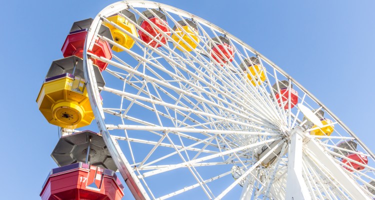 a colorful santa monica pacific park ferris wheel